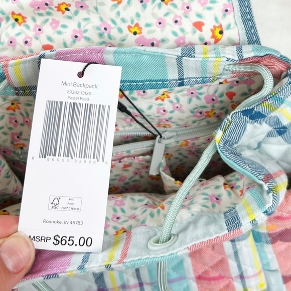 NWT Vera Bradley Pastel Plaid Quilted Mini Backpack